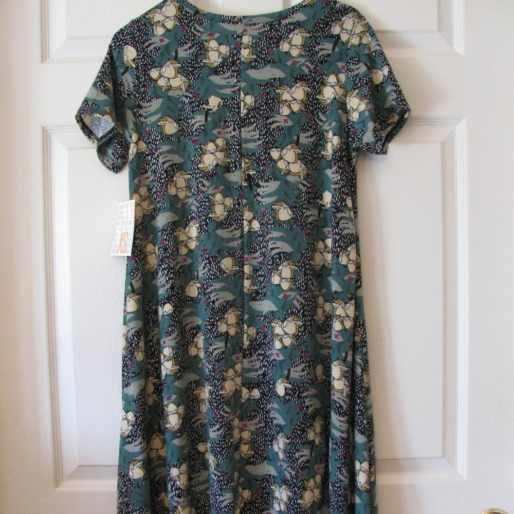 LuLaRoe Carly Dress XS NWT $45 High Low Hem Swing Style Green Floral - Picture 4 of 4